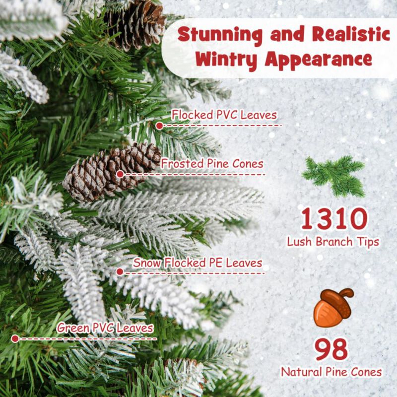 Hivvago 6/7.5/9 Feet Pre-Lit Artificial Christmas Tree Snow Flocked Hinged