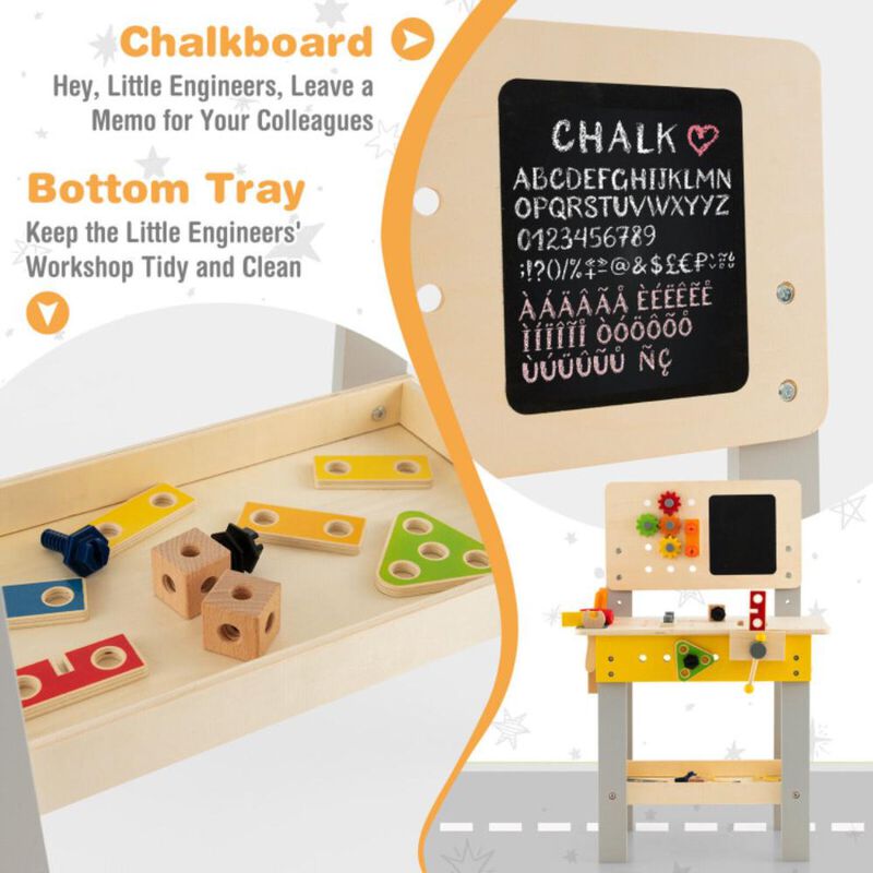 Hivvago Wooden Pretend Play Workbench Set with Blackboard for Toddlers Ages 3+