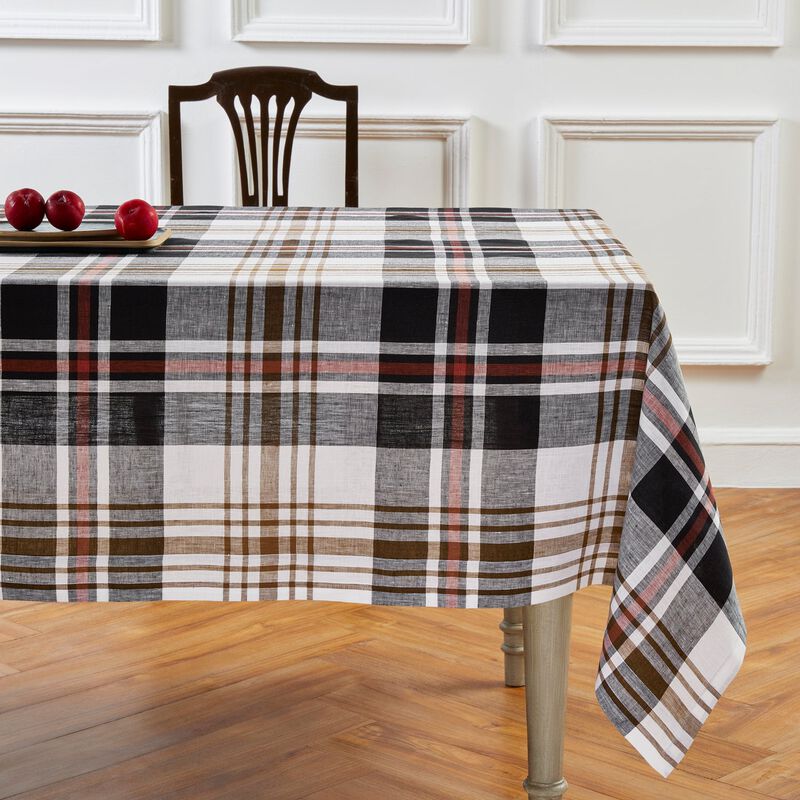Solino Home 100% Pure Linen Tablecloth | Oxford Plaid for Spring and Easter