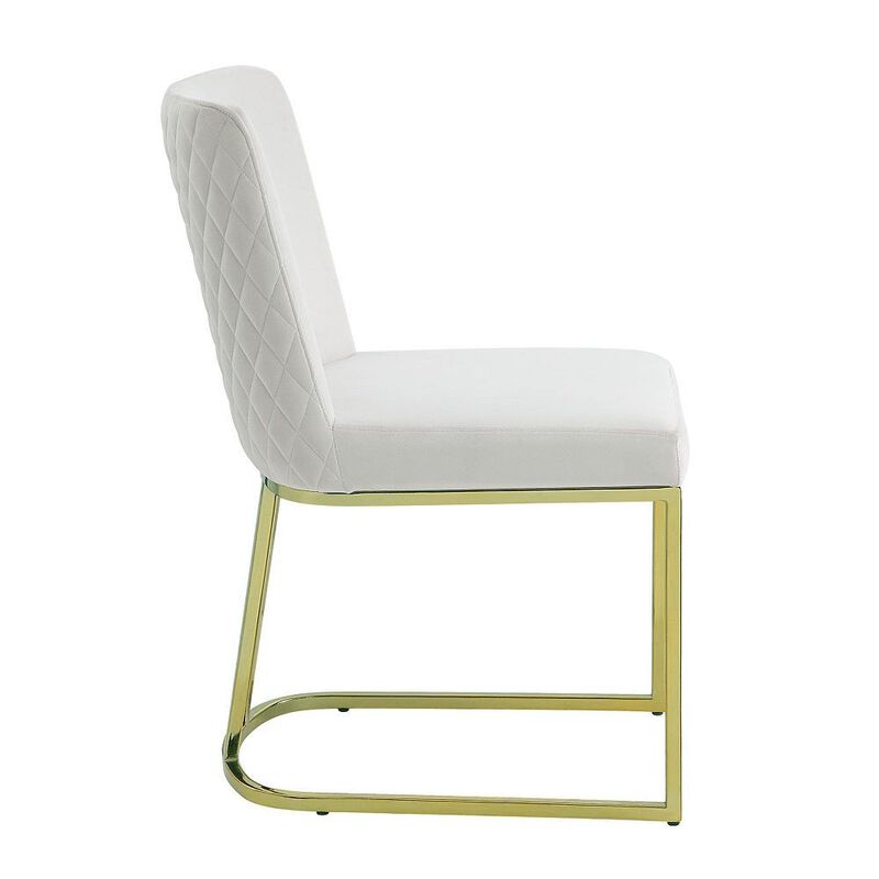 24 Inch Side Dining Chair Set of 2, Soft Off White Velvet, Gold Metal Base - Benzara