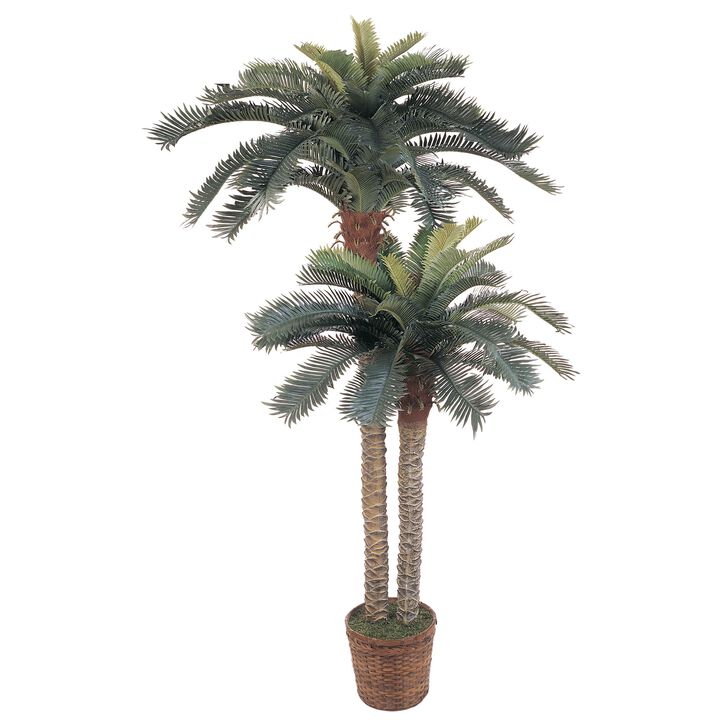 Hivvago 6 Feet & 4 Feet Sago Palm Double Potted Silk Tree