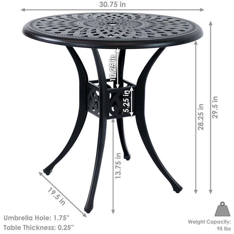 Sunnydaze 30.75 in Sigonella Cast Aluminum Round Patio Dining Table