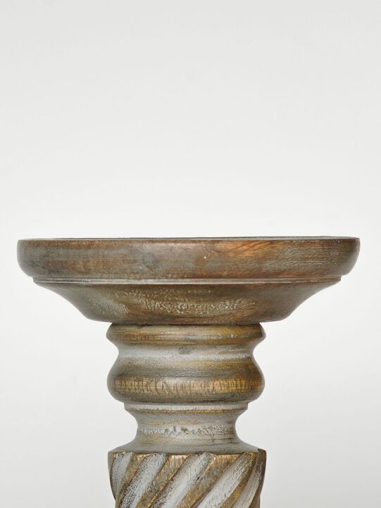 Traditional Gray Wash Eco-friendly Handmade Mango Wood Set Of One 6" Pillar Candle Holder BBH Homes