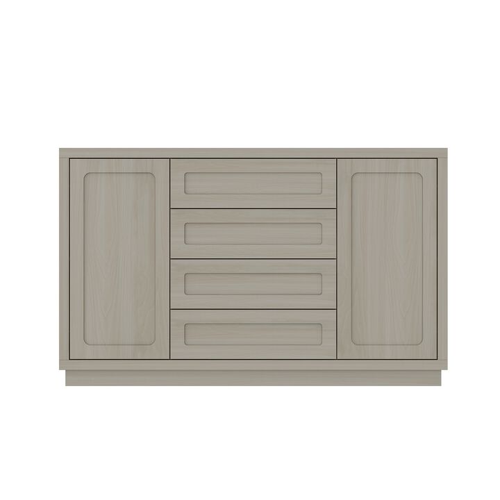 FUFU&GAGA Natural Wood Storage Cabinet with 4 Drawers and 2 Doors, MDF & Rubberwood Construction (55.1" W x 33.9" H x 15.7" D), Grey