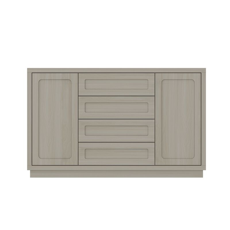 FUFU&GAGA Natural Wood Storage Cabinet with 4 Drawers and 2 Doors, MDF & Rubberwood Construction (55.1" W x 33.9" H x 15.7" D), Grey