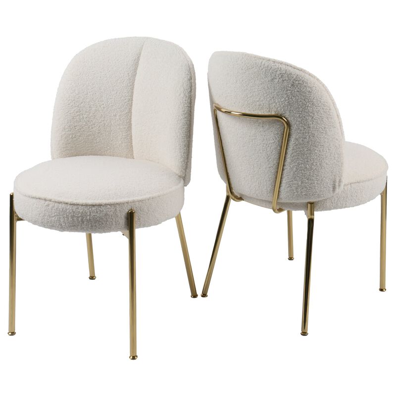 Teddy Fabric Dinning Chair (Set of 2) in Greamy White with Adjustable Foot Nails