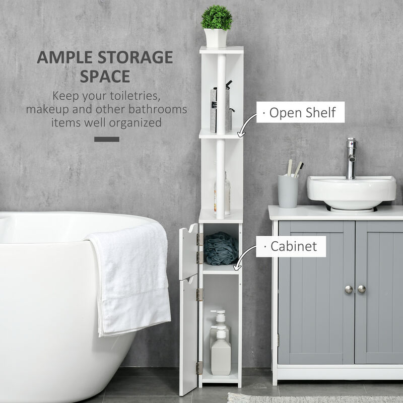 Bathroom Storage Cabinet Slim Freestanding Linen Tower Cabinet w/ Shelf White