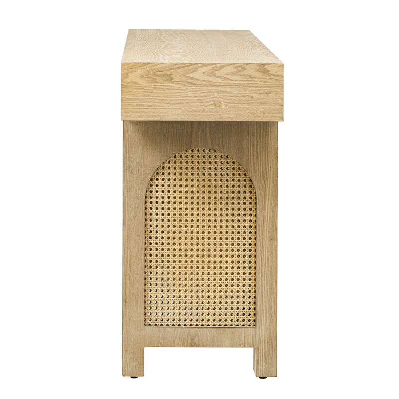 Merax Narrow Console Table with Rattan Accent