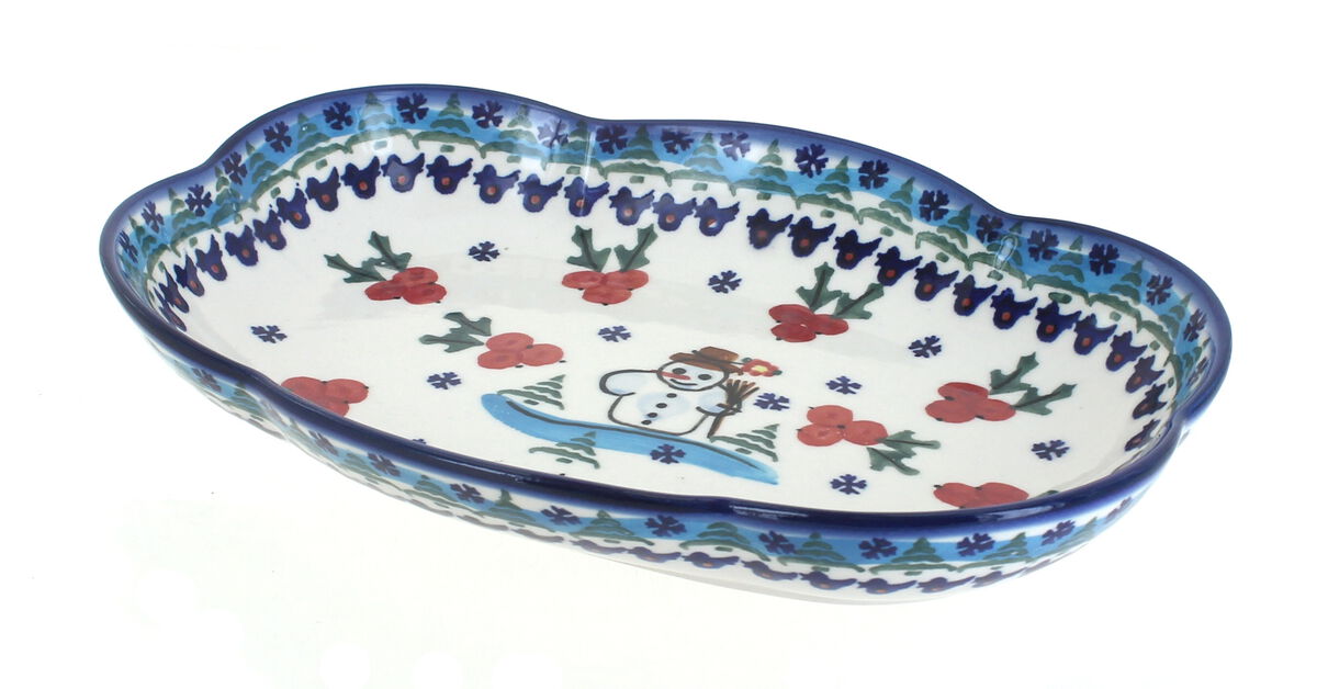 Blue Rose Polish Pottery Summer Garden Scallop Dish