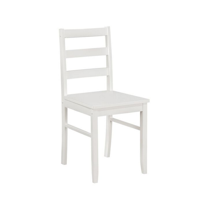 Lav 5 Piece Dining Table and 4 Chair Set, Open Backs, White Solid Wood - Benzara