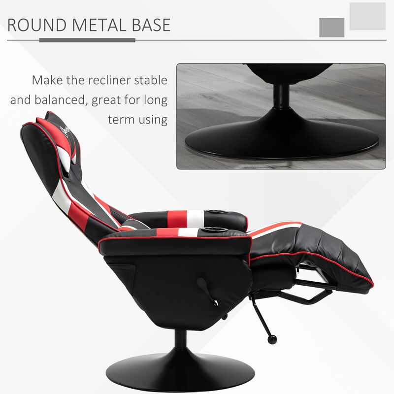 Black/White/Red Gaming Throne: Recliner with Lumbar Support and Cup Holder