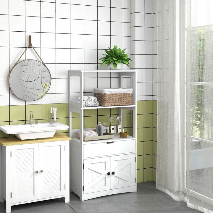 White Farmhouse Bathroom Cabinet: Linen Storage, 23.5"x13"x48.5"