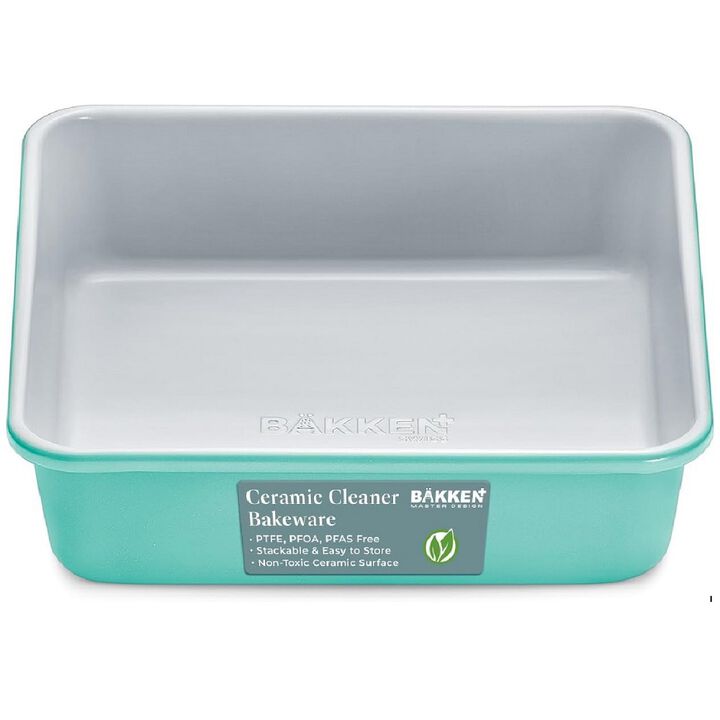 BAKKENMASTER Square Cake Pan - Aluminized Steel, Ceramic Non-Stick Coating, Non-Toxic, Ideal Size, Heavy-Duty, Elevate Your Baking with Durability and Style!