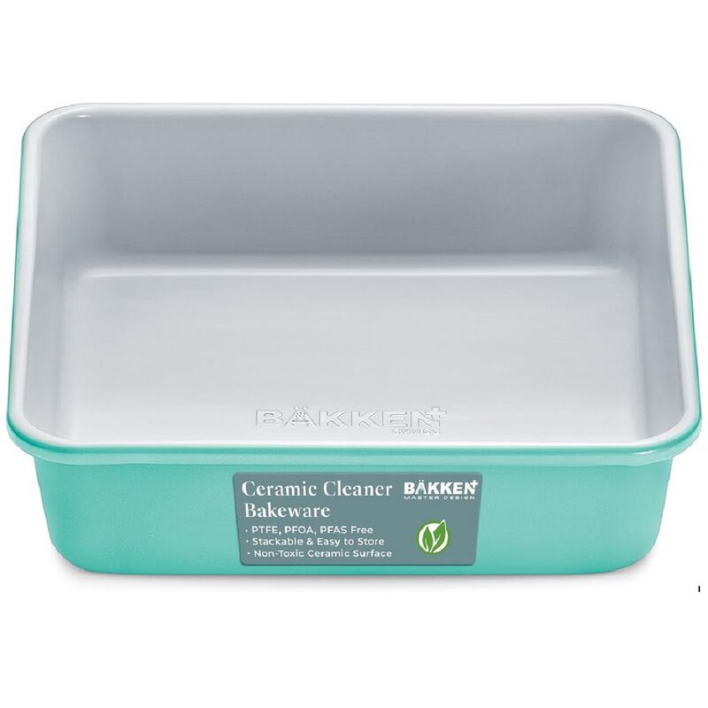 BAKKENMASTER Square Cake Pan - Aluminized Steel, Ceramic Non-Stick Coating, Non-Toxic, Ideal Size, Heavy-Duty, Elevate Your Baking with Durability and Style!