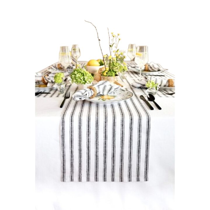 Solino Home 100% Pure Linen Table Runner | Capri Ticking Stripe for Spring & Easter