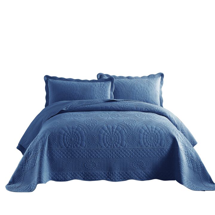 MarCielo 3 PCS 100% Cotton Oversized Bedspread Quilt Set Embroidery TF
