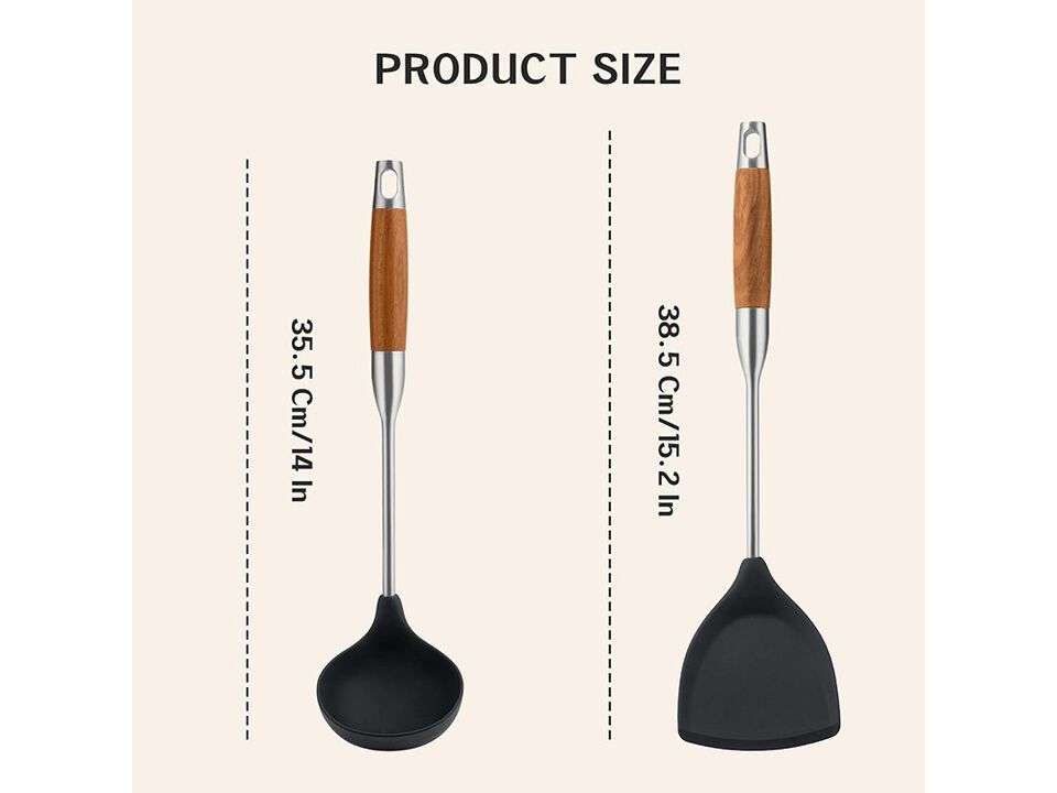 FJNATINH Silicone Wok Spatula and Ladle Tool Set,Stainless Steel Non Stick Heat-Resistant Kitchen Utensils