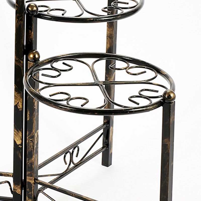 3 Tier Heart Clover Design Round Top Metal Plant Stand, Black-Benzara