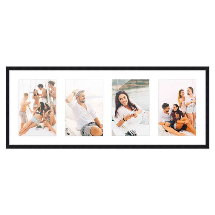 8.5x23 Wood Collage Frame with White Mat For 4 5x7 Pictures