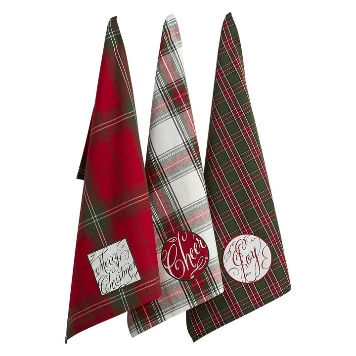 Set of 3 Green and Red Dish Towel 28"