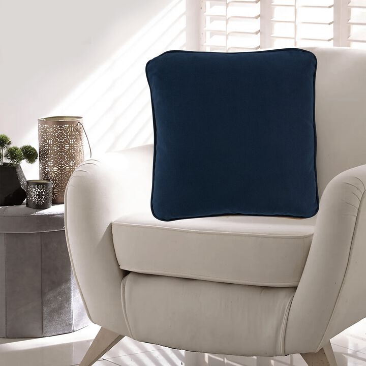 Wali Pillow Set of 4, 20 Inch Square, Feather Fill, Velvety Navy Blue -