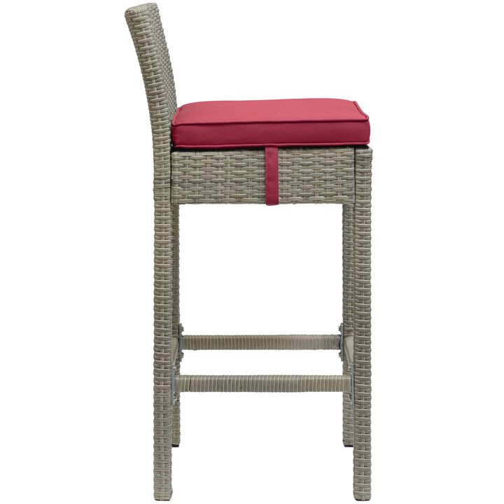Conduit Outdoor Patio Wicker Rattan Bar Stool - Light Gray Red