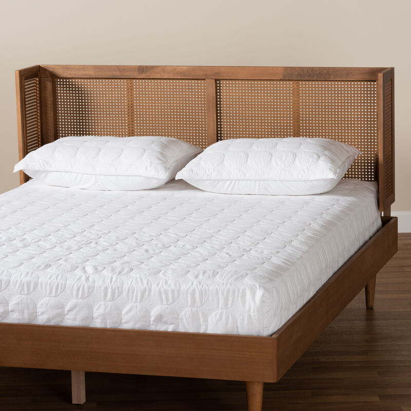 Baxton Studio Rina Ash Finished Wood and Synthetic Rattan Queen Size Wrap Around Headboard