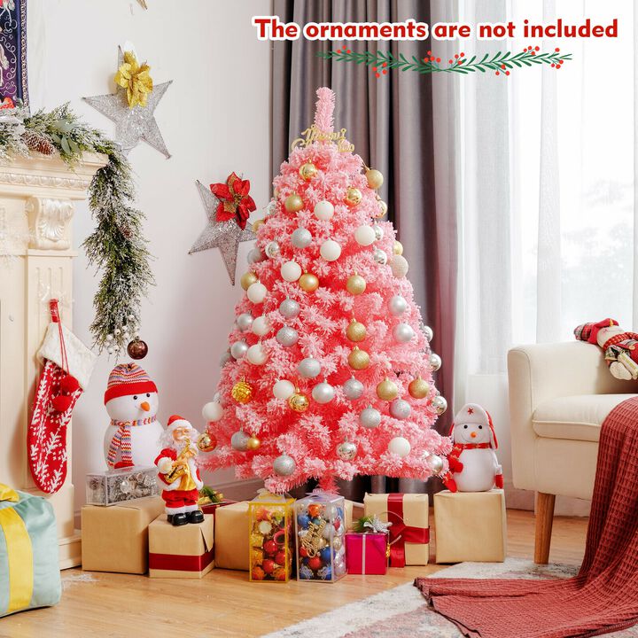 Pink Christmas Tree with Snow Flocked PVC Tips and Metal Stand