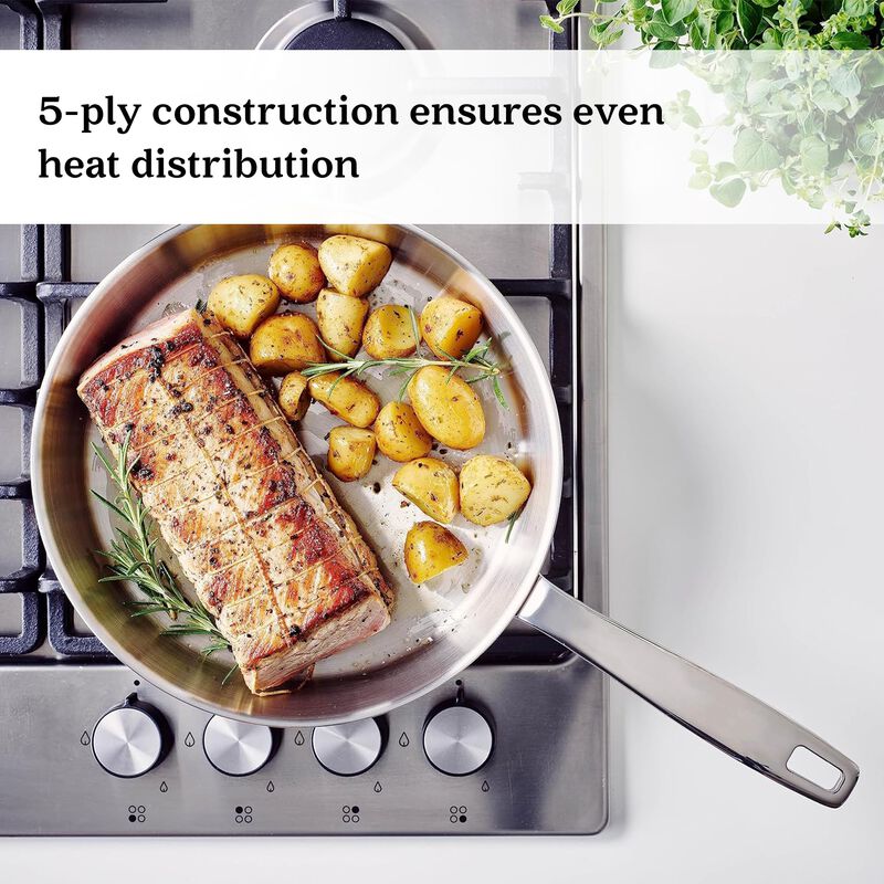 Alva Maestro 5-Ply Stainless Steel Frying Pan, Durable Induction Pan, Non Toxic Cookware, Stay Cool Handle - 8"