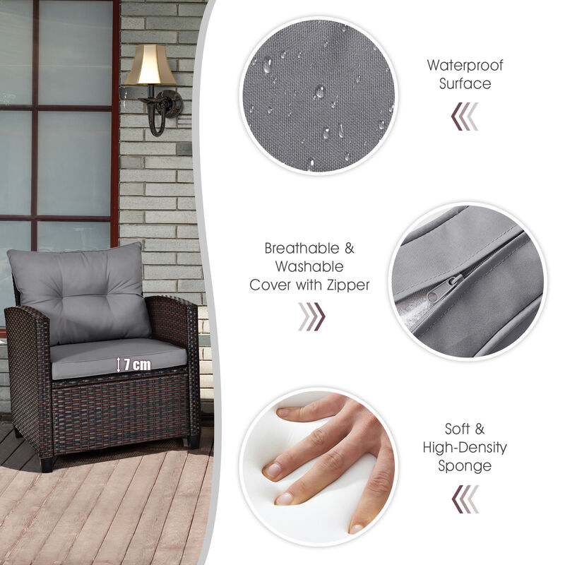 3 Pcs Patio Rattan Furniture Set Cushioned Conversation Set Coffee Table