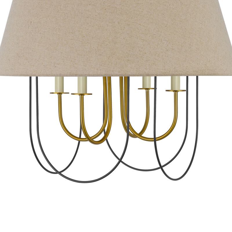 Pomy 24 Inch Chandelier, Hardback Burlap Shade, Gold Black Metal - Benzara