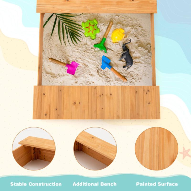 Hivvago Kids Wooden Sandbox with Bench Seats and Storage Boxes