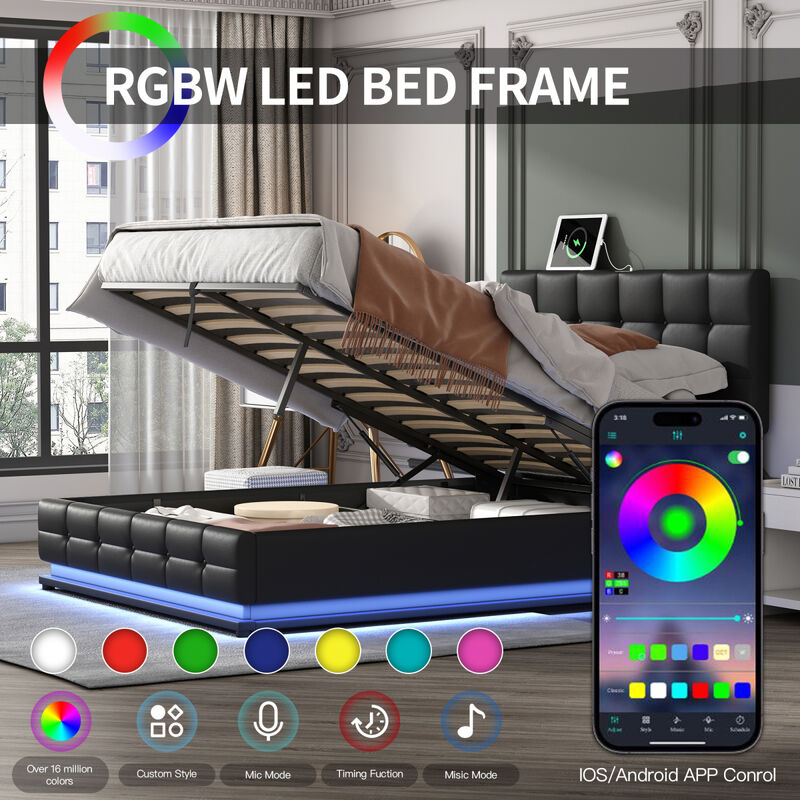 Tufted PU Upholstered Platform Bed With Hydraulic Storage System