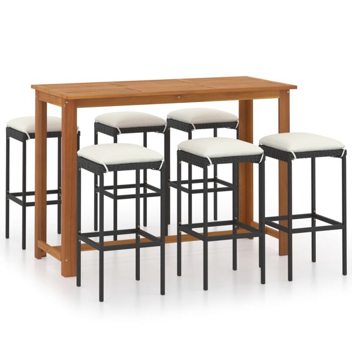 vidaXL 7 Piece Garden Bar Set with Cushions Black