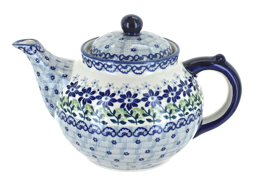 Blue Rose Polish Pottery Red Dahlia Teapot