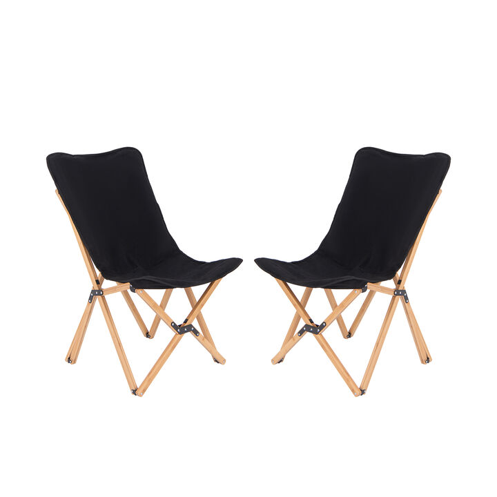 Set of 2 Bamboo Dorm Chair with Storage Pocket for Camping and Fishing