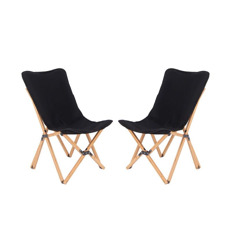 Set of 2 Bamboo Dorm Chair with Storage Pocket for Camping and Fishing