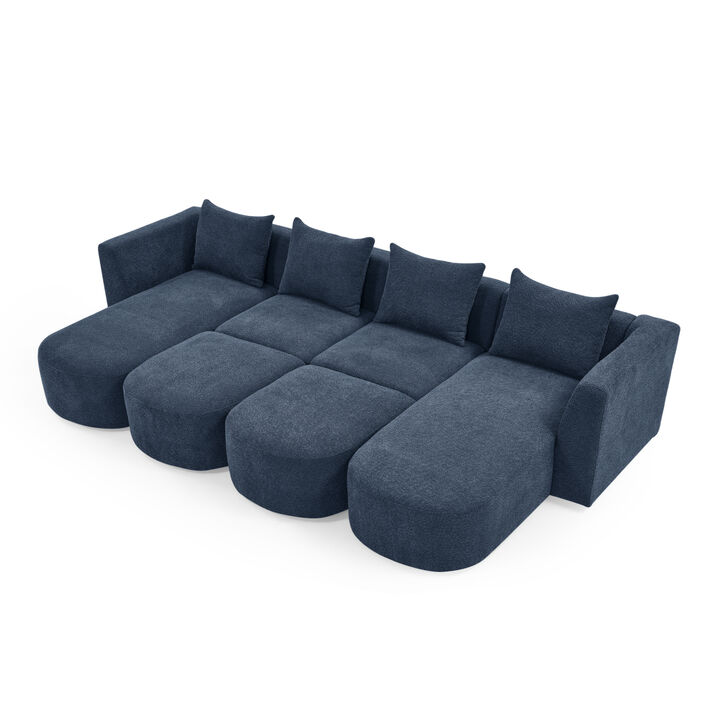 Modular U-Shaped Sectional Sofa Set, Navy Color