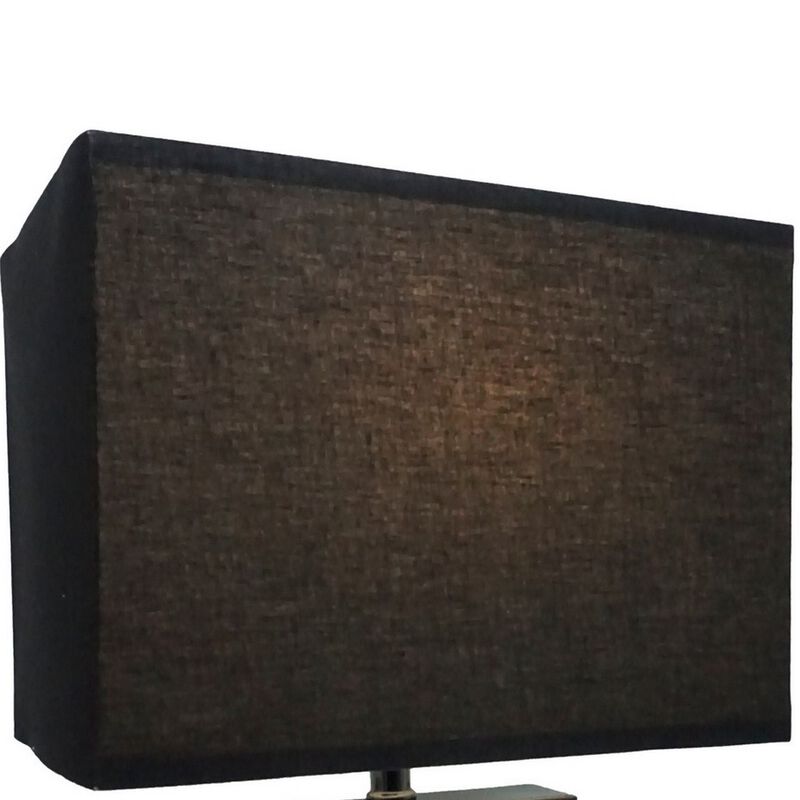 Rohi 22 Inch Table Lamp, Black Fabric Shade, Nickel Base, LED Accents-Benzara