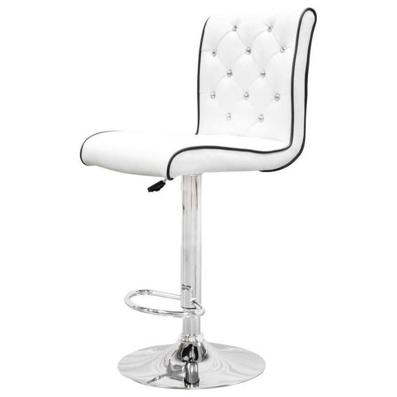 Best Master Swivel Bar Stool with Crystal and Tufted Look in White (Set of 2)