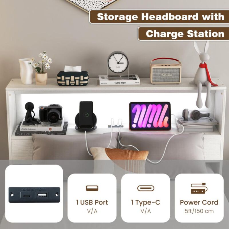 Hivvago Twin Size Bed Frame with Storage Headboard and Charging Station