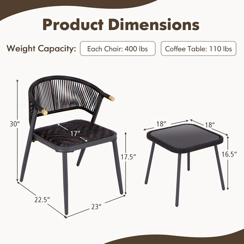 3-Piece Patio Rattan Furniture Set – Outdoor Lounge Chairs and Coffee Table for Backyard