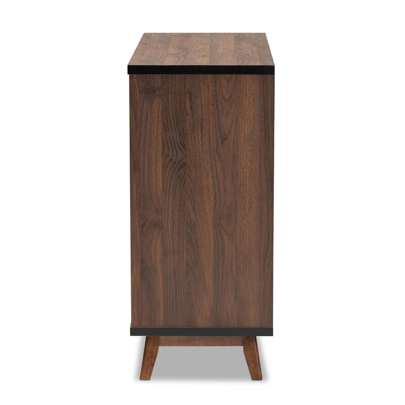 Baxton Studio Margo  Two Tone Walnut Brown and Black Finished Wood Wine Storage Cabinet