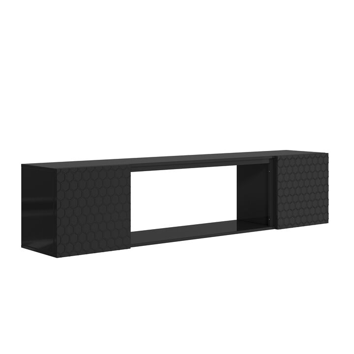 Mondawe 80 Inch Wall Mounted TV Cabinet, Media TV Station With Large Storage Space