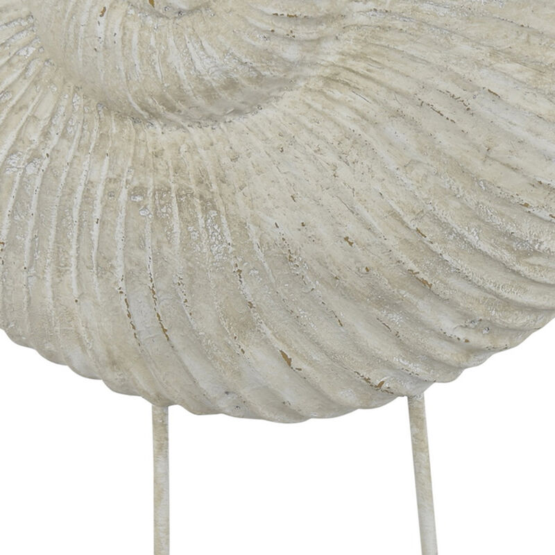 Seashell Tabletop Accent Decor, Faux Fossil, Rich White Resin 21 Inch - Benzara