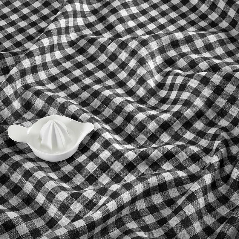 Solino Home 100% Pure Linen Table Throw 52 x 52 Inch | Gingham Check for Thanksgiving, Christmas