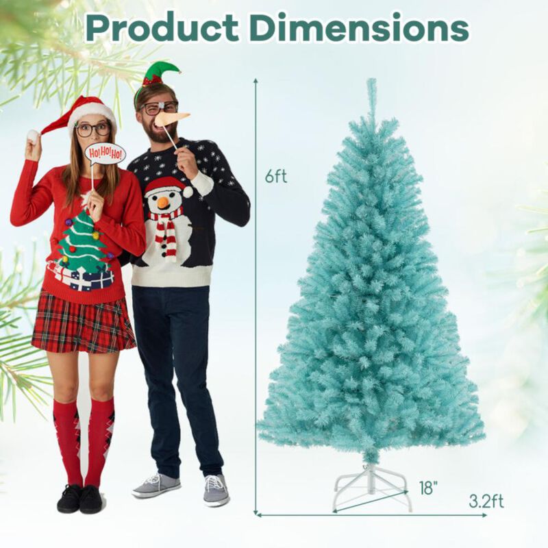 Hivvago 6 FT Blue Artificial Christmas Tree with 280 Warm White LED Lights and Foldable Metal Stand