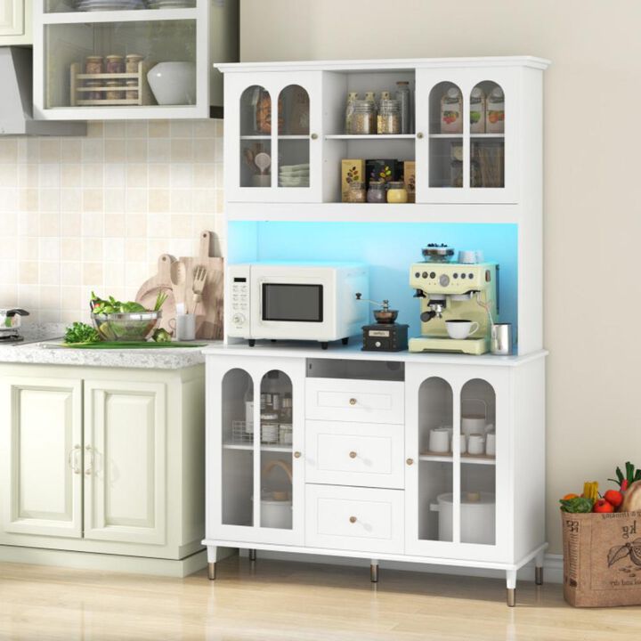 Hivvago 73 Inch Kitchen Pantry Storage Cabinet Freestanding Buffet Cabinet with LED Lights