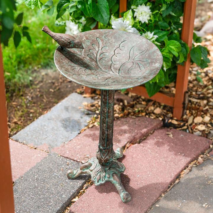 Sunnydaze Ivy and Sage Metal Bird Bath - Rustic Patina - 12.25 in
