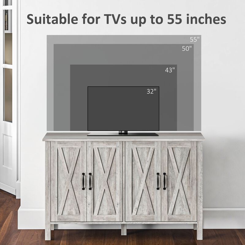 Gray Kitchen Sideboard: 4 Sliding Barn Doors, Adjustable Shelves